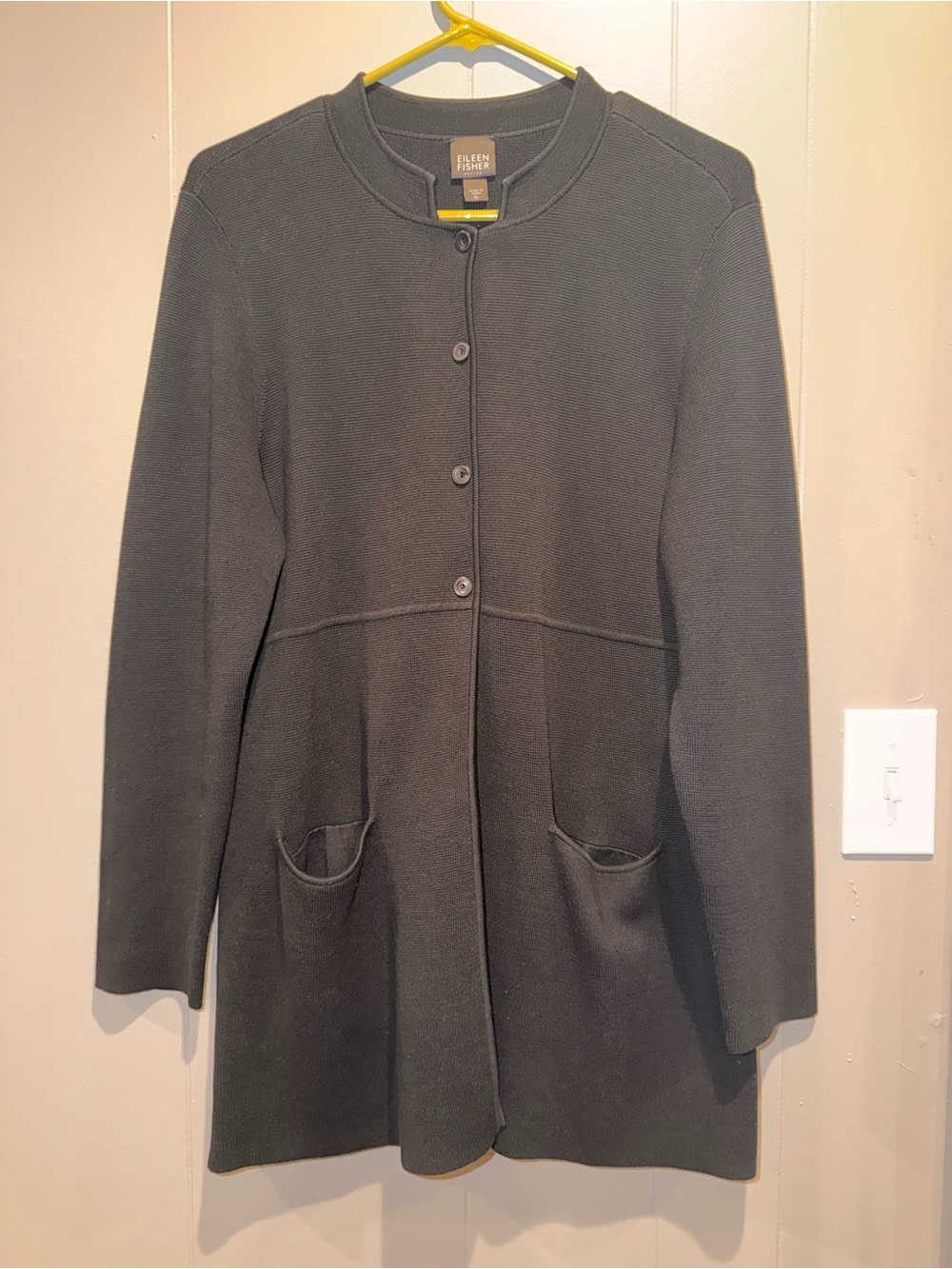 Eileen Fisher Silk-Cotton Blend Midweight Button-Up Cardigan- Size L/P